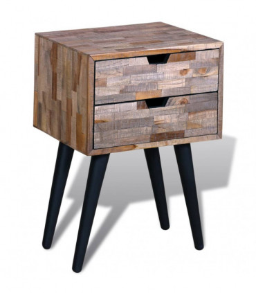 Nightstand with 2 Drawers Reclaimed Teak Wood