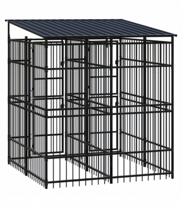 Outdoor Dog Kennel with Roof Steel 3.69 m�