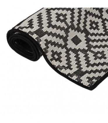 Outdoor Flatweave Rug 140x200 cm Black Stripes