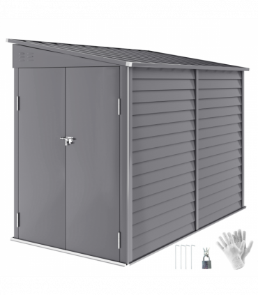 Outsunny 5 x 9ft Galvanised Metal Garden Shed with Foundation Kit, Grey