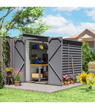 Outsunny 5 x 9ft Galvanised Metal Garden Shed with Foundation Kit, Grey