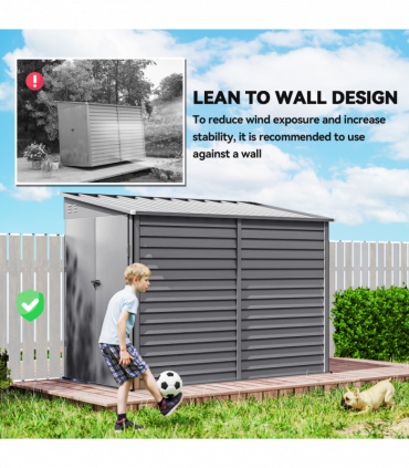 Outsunny 5 x 9ft Galvanised Metal Garden Shed with Foundation Kit, Grey