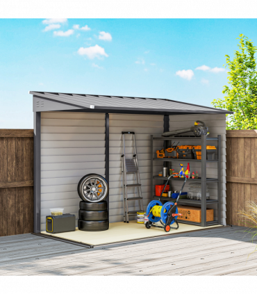 Outsunny 5 x 9ft Galvanised Metal Garden Shed with Foundation Kit, Grey