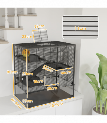 PawHut 4 Tiers Hamster Cage w/ Deep Tempered Glass Bottom 78.5 x 48.5 x 80cm