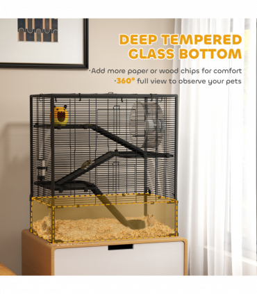 PawHut 4 Tiers Hamster Cage w/ Deep Tempered Glass Bottom 78.5 x 48.5 x 80cm