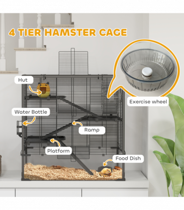 PawHut 4 Tiers Hamster Cage w/ Deep Tempered Glass Bottom 78.5 x 48.5 x 80cm