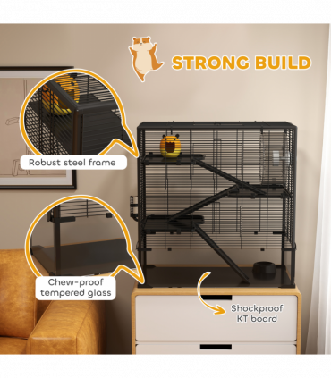 PawHut 4 Tiers Hamster Cage w/ Deep Tempered Glass Bottom 78.5 x 48.5 x 80cm