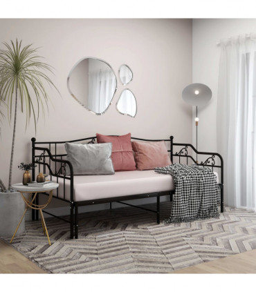 Pull-out Sofa Bed Frame Black Metal 90x200 cm