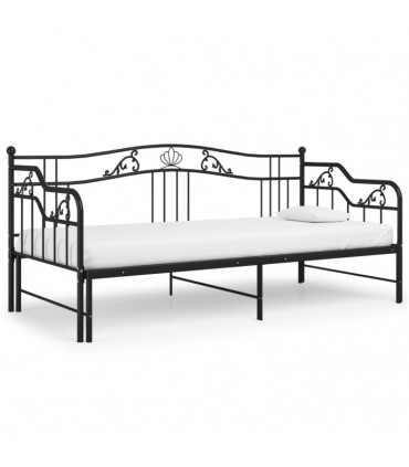 Pull-out Sofa Bed Frame Black Metal 90x200 cm