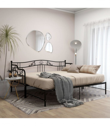 Pull-out Sofa Bed Frame Black Metal 90x200 cm