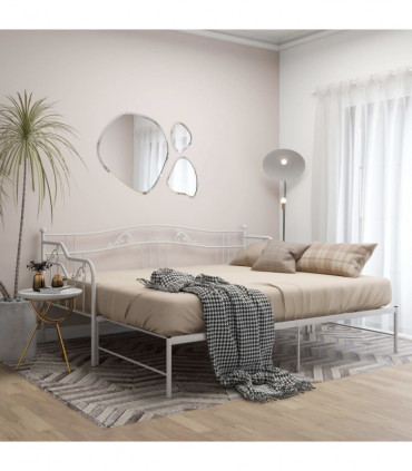 Pull-out Sofa Bed Frame White Metal 90x200 cm