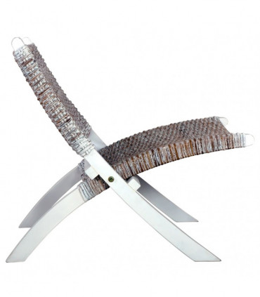 Relaxing Chair White Natural Kubu Rattan and Solid Mahogany Wood