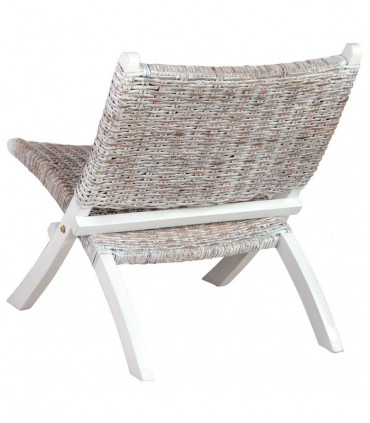 Relaxing Chair White Natural Kubu Rattan and Solid Mahogany Wood
