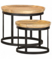 Round Side Tables 2 pcs Solid Mango Wood and Steel