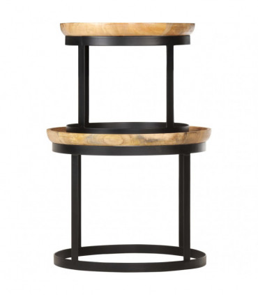 Round Side Tables 2 pcs Solid Mango Wood and Steel