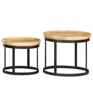 Round Side Tables 2 pcs Solid Mango Wood and Steel