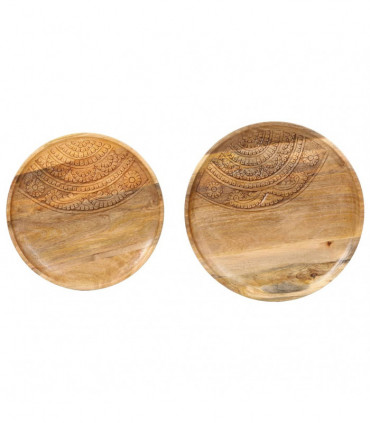 Round Side Tables 2 pcs Solid Mango Wood and Steel