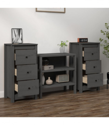 Sideboards 2 pcs Grey 40x35x80 cm Solid Wood Pine