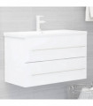Sink Cabinet with Built-in Basin White Engineered Wood