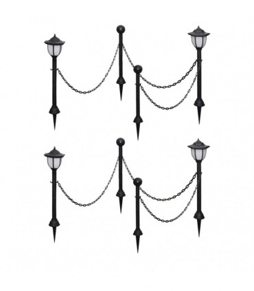Solar Lights 4 pcs with Chain Fence and Poles