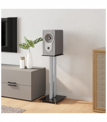 Speaker Stands 2pcs Black&Silver Tempered Glass 2 Pillars Design