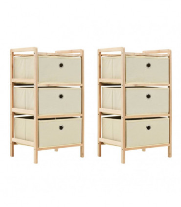 Storage Racks with 3 Fabric Baskets 2 pcs Beige Cedar Wood