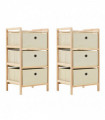 Storage Racks with 3 Fabric Baskets 2 pcs Beige Cedar Wood