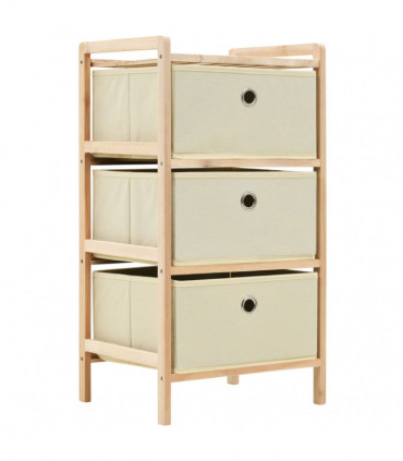 Storage Racks with 3 Fabric Baskets 2 pcs Beige Cedar Wood