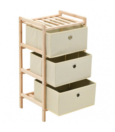Storage Racks with 3 Fabric Baskets 2 pcs Beige Cedar Wood