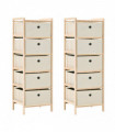 Storage Racks with 5 Fabric Baskets 2 pcs Beige Cedar Wood