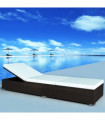 Sun Lounger with Cream White Cushion Poly Rattan Brown