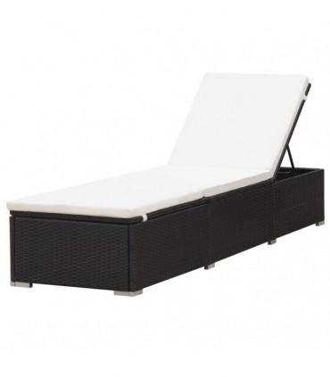 Sun Lounger with Cream White Cushion Poly Rattan Brown