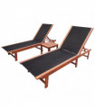 Sun Loungers 2 pcs with Table Solid Acacia Wood and Textilene