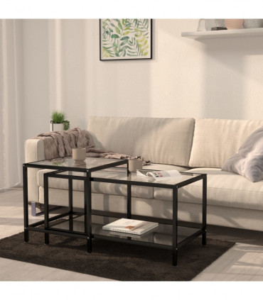 Tea Tables 2 pcs Tempered Glass Black
