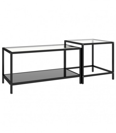 Tea Tables 2 pcs Tempered Glass Black