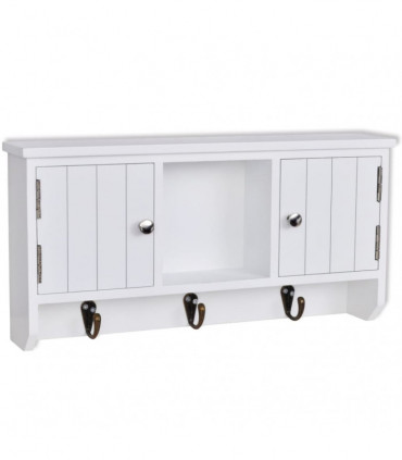 Wall Cabinet for Keys and Jewelery with Doors and Hooks