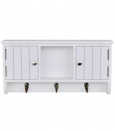 Wall Cabinet for Keys and Jewelery with Doors and Hooks