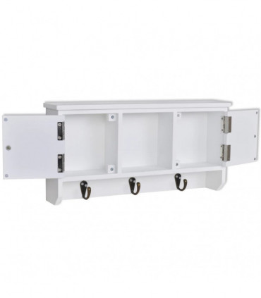 Wall Cabinet for Keys and Jewelery with Doors and Hooks