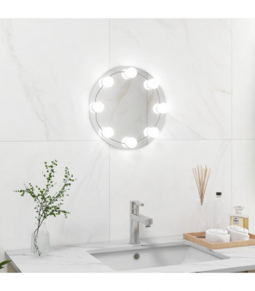 vidaXL Wall Frameless Mirror with LED Lights Round Glass