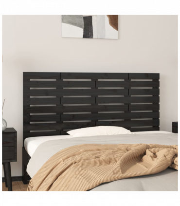 Wall Headboard Black 146x3x63 cm Solid Wood Pine