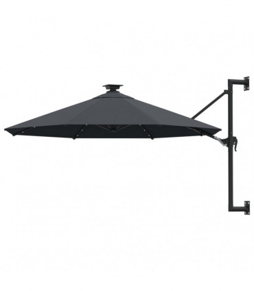 Wall-mounted Parasol with LEDs and Metal Pole 300 cm Anthracite