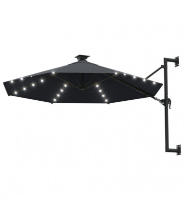 Wall-mounted Parasol with LEDs and Metal Pole 300 cm Anthracite