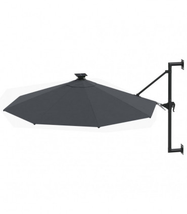 Wall-mounted Parasol with LEDs and Metal Pole 300 cm Anthracite