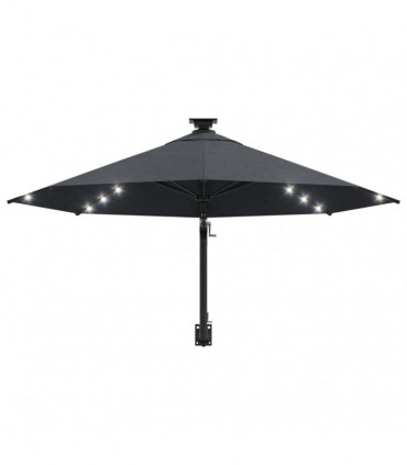 Wall-mounted Parasol with LEDs and Metal Pole 300 cm Anthracite