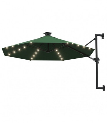 Wall-mounted Parasol with LEDs and Metal Pole 300 cm Green