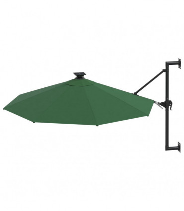 Wall-mounted Parasol with LEDs and Metal Pole 300 cm Green