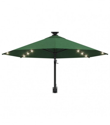Wall-mounted Parasol with LEDs and Metal Pole 300 cm Green
