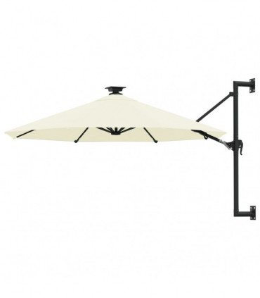 Wall-mounted Parasol with LEDs and Metal Pole 300 cm Sand