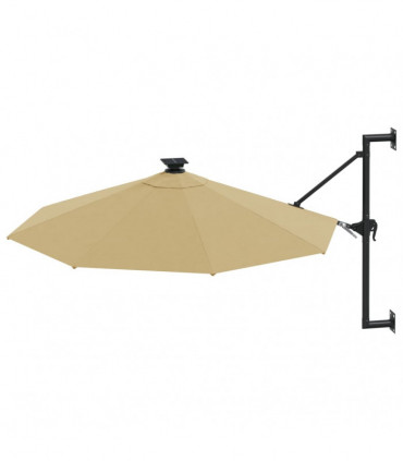 Wall-mounted Parasol with LEDs and Metal Pole 300 cm Taupe