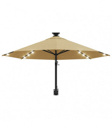 Wall-mounted Parasol with LEDs and Metal Pole 300 cm Taupe